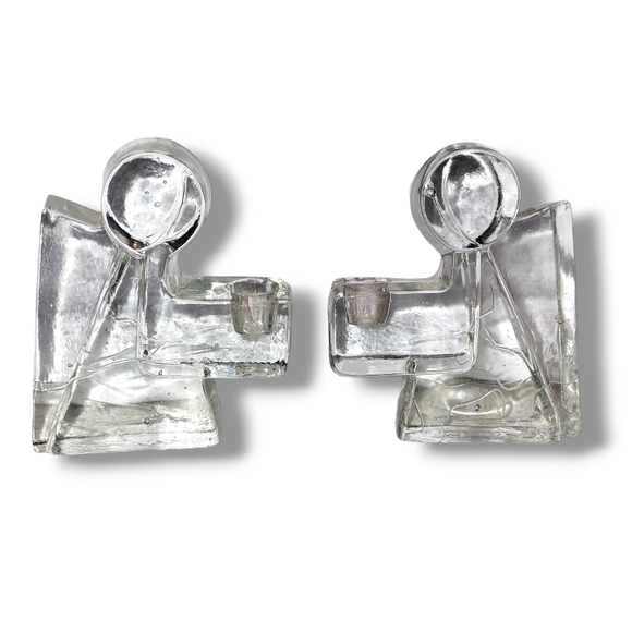 Pair Of Vintage Wiesenthal Hutte Glacier Ice Textured Glass Angel Candle Holders - Picture 1 of 9